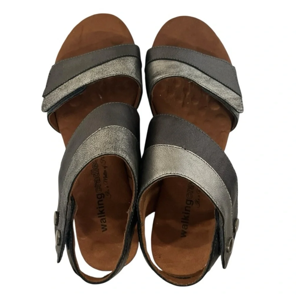 WALKING‎ CRADLES | Calista Pewter Gunmetal Ankle Wrap Sandals 7.5